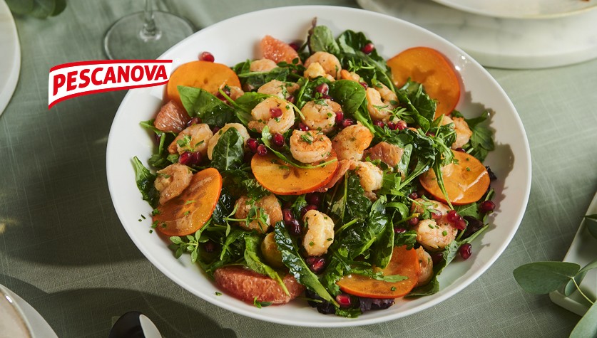 Σαλάτα με γαρίδες γκρεμολάτα, λωτούς και γκρέιπφρουτ